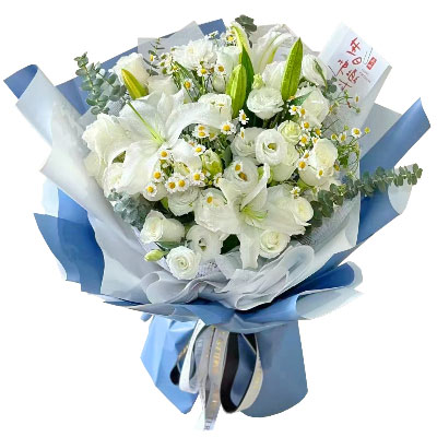 赣州11朵白玫瑰桔梗百合,爱永恒不息