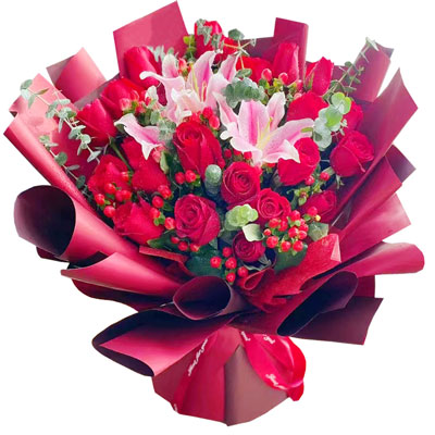 赣州22朵红玫瑰百合，爱的火焰