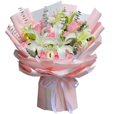赣州16朵粉玫瑰百合，感情稳定坚固